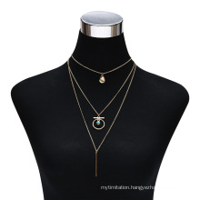 Trendy Design Alloy Natural Stone Pendant 3 Layered Necklace